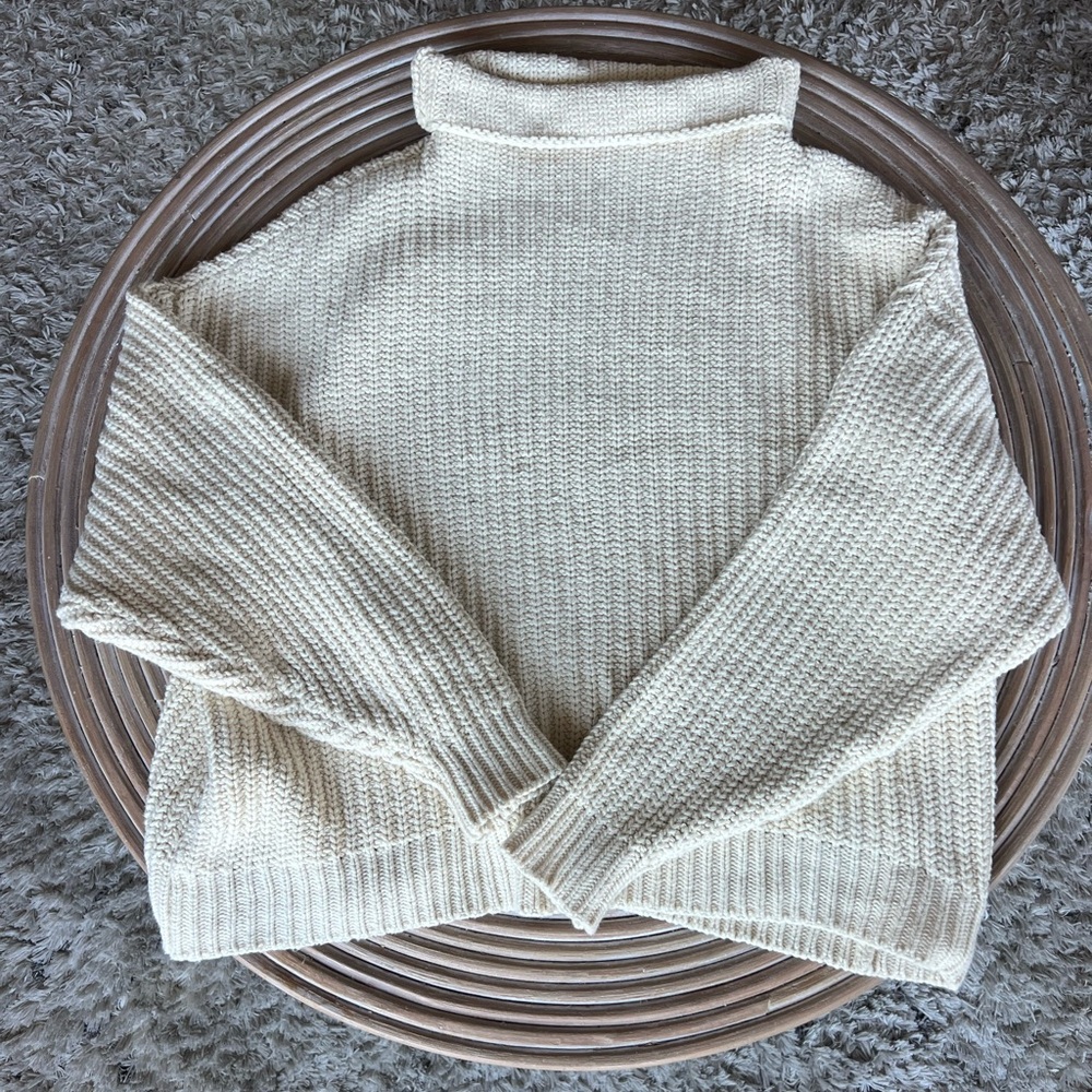 Free People Cream Pullover Turtleneck Neck Sweater
